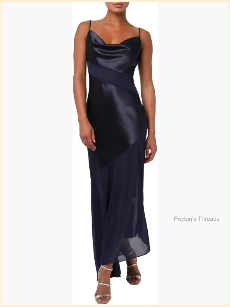 Asymmetrical Cowl Neck Maxi Dress Satin Sleeveless Formal